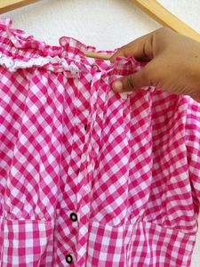 Pink Gingham Off-Shoulder Top