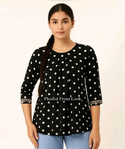 Casual Black Polka Dot Top 🖤 Designer Sleeves 🤍
