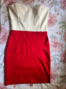 Red & Cream Strapless Mini Dress