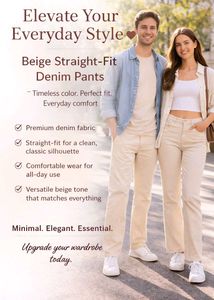Beige Straight-Fit Denim Pants