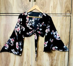 Black Printed Crop Top Size-30