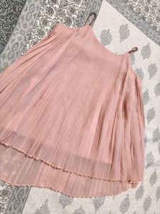 Women Pink Flared Double Layered Sleeveless Top