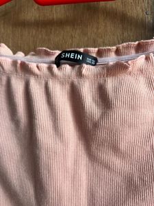 Pink Ribbed Off Shoulder Crop Top
