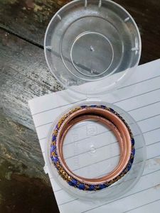Blue &amp; Gold Beaded Bangles (Set of 4)