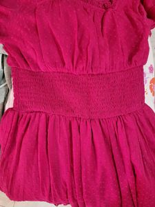 Pink Smocked Swiss Dot Top