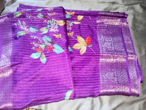 Violet Floral &amp; Striped Saree