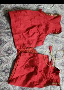 Red Embellished Saree And Blouse