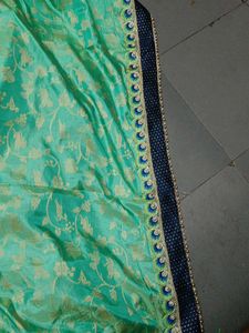 Elegant Aqua & Gold Sari