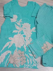 L Size Cotton Kurti Set With  duptta