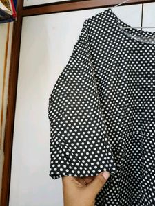 Black Bobby Print Frock Style Kurta