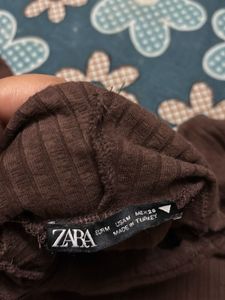 Zara Brown Ribbed Turtleneck Top