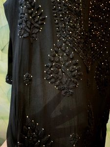 PURE GEORGETTE CHIKANKARI WITH MUKAISH WORK