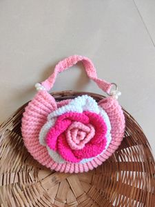 Hand Made Crochet 3d Rose Bag