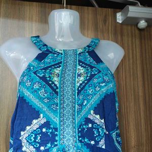 Blue Patterned Sleeveless Dress