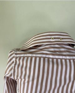 Beige stripe pure cotton fitted shirt