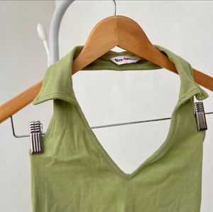 Parrot Green V-neck Collar Top
