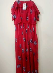 🌺 Elegant Red Floral Off-Shoulder Maxi Dress – Ga