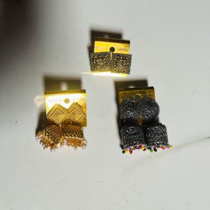 2 Ethnic Jhumka & 1 Stud Earring