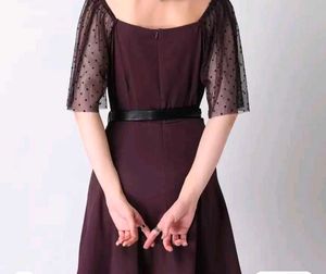 Burgundy Polka Dot Sleeve Dress