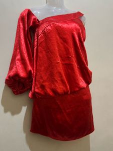 Red One-Shoulder Satin Mini Dress