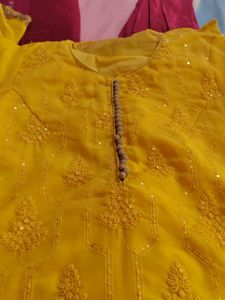 3 Peace Yellow Suit Set With Palazzo And Duppta