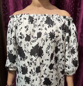Stylish Black & White Floral Off-Shoulder Top