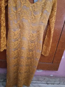Elegant Yellow Lace Dress with back style