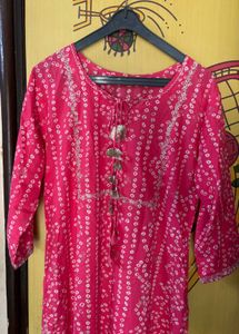 Pink Bandhani Print Kurti With Sharara