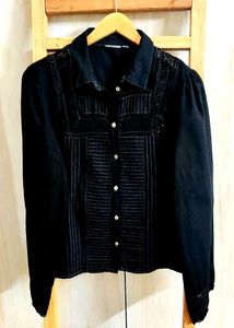 Black Designer Cotton Shirt Size-38