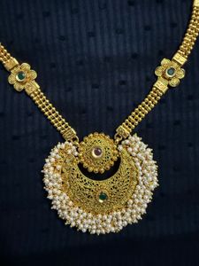 Traditional  Antique Gold Tone Pearl Long Neclace