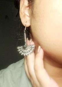 Silver oxidised Fan Earings