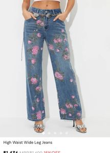 Floral Print Denim Jeans