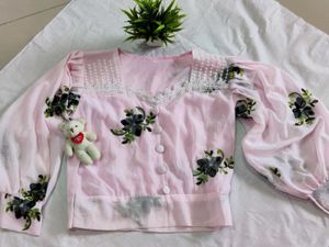 Embroidery Work Pink Top New