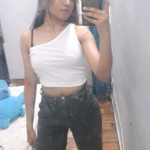 Sassy White One Shoulder Crop Top