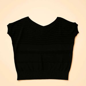 Elegant Black Ribbed Knit Top – Soft Stretch Fit
