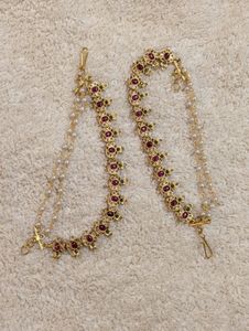 Pearl And Red Stone Ear Chain