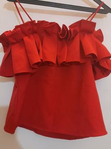 Red Ruffled Neck 4 In 1 Pattern Top