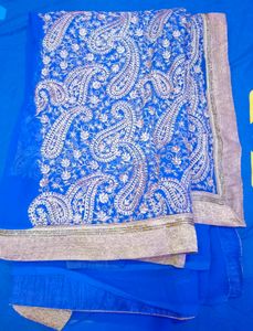 Elegant Blue Heavy Embroidered Saree