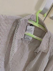 Brown White Striped Cropped Shirt