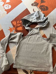 Gray Cold Shoulder Hoodie Top