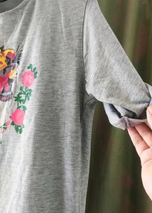 Gray Graphic Print Tee Dress