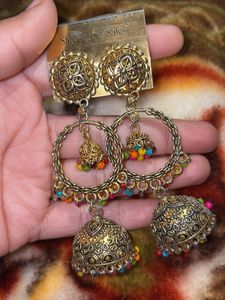 Jhumka Earrings with Colorful Beads