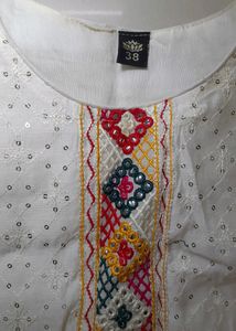 Beautiful White 3 Piece Suit With Multicolour Work