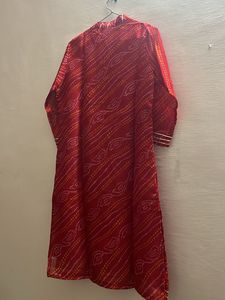 Red Kota Doria Chunri Print Kurta