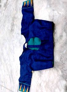 Blue Colour Silk Blouse Temple Border