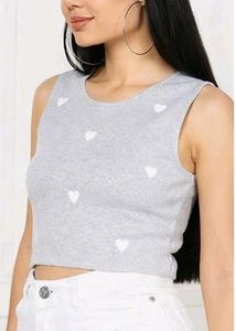 Grey Heart Print Sleeveless Top
