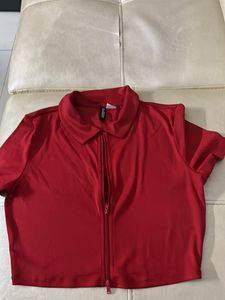 Red Zip-Up Crop Top