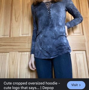 Grey-Blue Tie Dye Criss Cross Neck Top