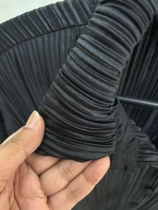 Black Pleated Button-Down Shirt