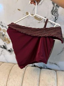 wine coloured Ready To Wear Lehenga Saree